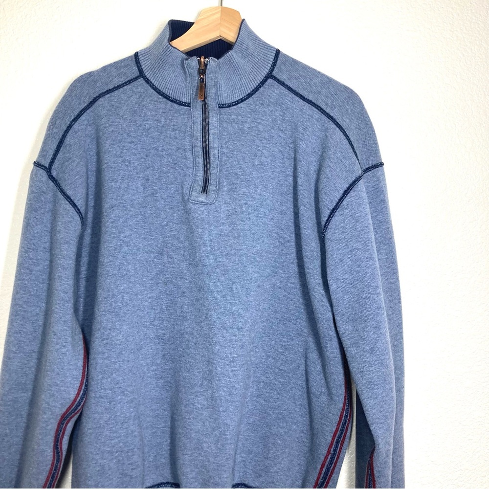 Tommy Bahama Mens Sweater Large Blue Half-Zip Red Stripes Cotton - Picture 5 of 13